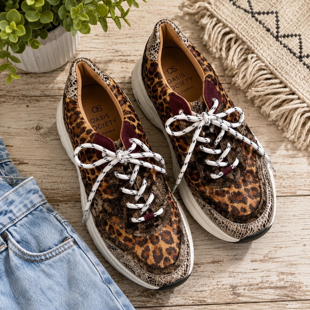 Oasis Society Leopard Print Chunky Sneakers Size 7.5 Platform Comfort Casual